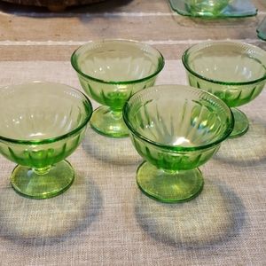 Green depression glass sherbet cups